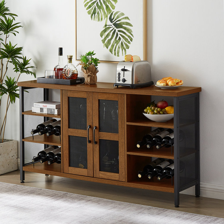 Latitude Run Brown Oak Rustic Wood Bar with Wine Storage Wayfair